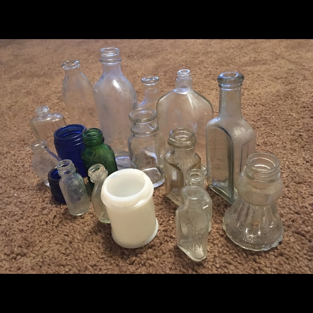 vintage antique glass medicine bottles lot